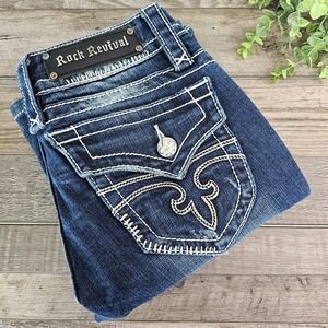 Rock Revival Jen Boot Cut Jeans 28x32 Dark Wash Embellished Women's‎ Denim